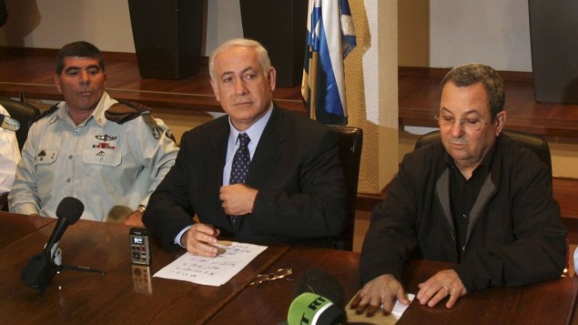 From right to left: Defense Minister Ehud Barak, Prime Minister Benjamin Netanyahu, and then-chief of General Staff Gabi Ashkenazi in 2009 (photo credit: Roni Schutzer/Flash90) From right to left: Defense Minister Ehud Barak, Prime Minister Benjamin Netanyahu, and then-chief of General Staff Gabi Ashkenazi in 2009 (photo credit: Roni Schutzer/Flash90)